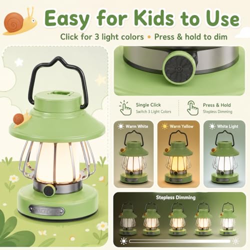 HOMY New Gear lamp for Kids Set Toddler Flashlight Convenient LED Light Rechargeable Battery Operated Outdoor Indoor Essentials Table Portable Night Light Green Gift Electric Camping Lanterns Snail - color: Green