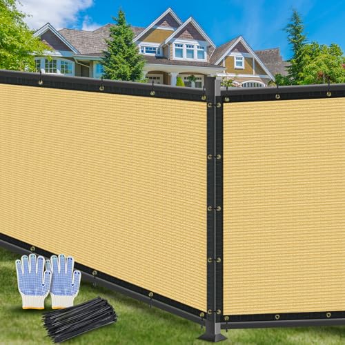 AOSION 4' x 50' Privacy Screen Fence, Heavy Duty 180 GSM Fencing Mesh Net Cover for Outdoor Wall Garden Yard Chain Link, – Easy Installation, UV-Resistant, Fence Privacy with Gloves & Zip Ties, Beige - size: 4' x 50' Beige