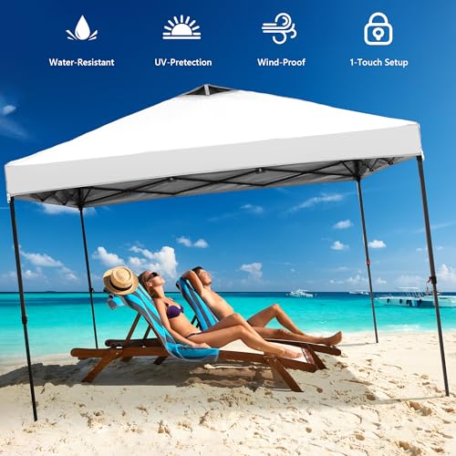 GDY 10x10 Pop Up Canopy Tent with 4 Sidewalls, Easy Set up with One Push Lift Outdoor Silver Coated Beach Gazebos, Carpas with 4 Sandbags, for Events, Parties,Camping, White. - color: White, size: 10x10 With 4 Sidewall