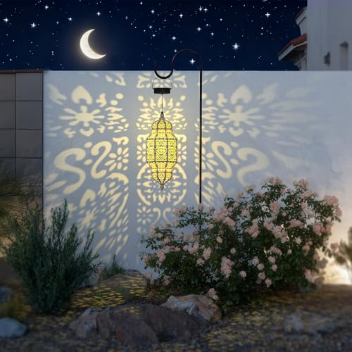 18 Inch High Large Hanging Solar Lights Outdoor Garden Decor, Decorative Waterproof Plastic Moroccan Solar Lantern Lamp, Outside Decorations for Patio Yard Porch Decor, Gardening Gifts for Women Mom - color: Warm White, size: 1pack