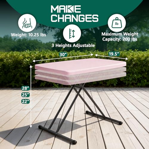 Folding Table 30 Inch - Small Desk Adjustable Height TV Tray for Laptop, Couch, Camping - Heavy Duty Utility Foldable Table for Small Spaces, No Assembly Required, Granite (Pink) - color: Pink, size: 30in