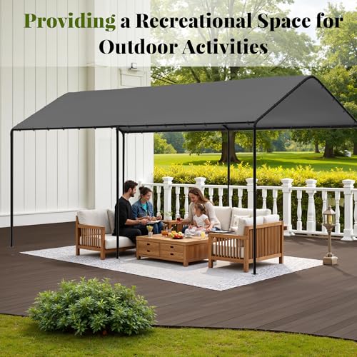 Carport, 10‘ x 20’ Heavy Duty Portable Garage All-Season Car Canopy, Outdoor Garage Boat Shelter Carport Canopy Party Tent w/Water-Resistant Tarp for Backyard (Grey, 10' x 20' /no Side) - color: Gray, size: 10' x 20' /no side