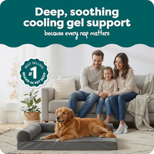 Furhaven Cooling Gel Dog Bed for Large Dogs w/ Removable Bolsters & Washable Cover, For Dogs Up to 95 lbs - Plush & Velvet L Shaped Chaise - Platinum Gray, Jumbo/XL - color: (Plush & Velvet) Platinum Gray, size: Jumbo
