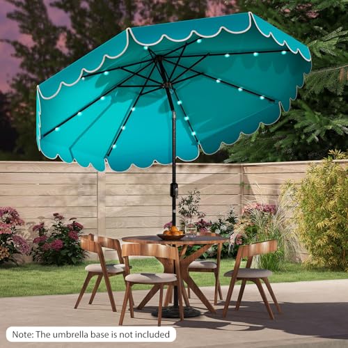 Tangkula 10FT Solar LED Patio Umbrella, 2-Tiers Scalloped Outdoor Table Market Umbrella with 24 LED Lights, Vented Top, Tilt Adjustment, Crank, 8 Ribs for Backyard Poolside Deck Beach Lawn (Turquoise) - color: Turquoise, size: 10Ft