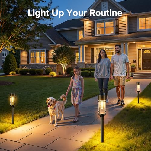 LETMY Solar Pathway Lights Outdoor, 8 Pack Solar Lights Outdoor Waterproof IP65, Bright Solar Garden Lights Outdoor, Auto On/Off Outdoor Solar Lights for Yard Walkway Driveway Landscape Garden Decor - color: Black, size: 8 PACK