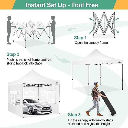 COBIZI 10x10 Pop Up Canopy with Sidewalls Heavy Duty Commercial Tent Easy Up Outdoor Canopy for Party, Wedding, Event and Backyard, All Season Windproof&Waterproof with Roller Bag UPF 50+, White - color: White, size: 10x10 With 4 Sidewalls