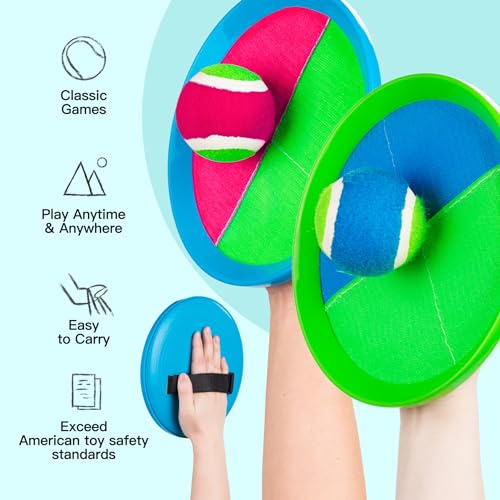 Upgraded Toss and Catch Ball Game Set, Beach Pool Toys Outdoor Games for Kids Toys, Outside Family Lawn Yard Games, for Boys Girls 3 4 5 6 7 8 9 10 11 12 Years Old - color: Green Blue +Pink Green, size: 4 Paddles 4 Balls
