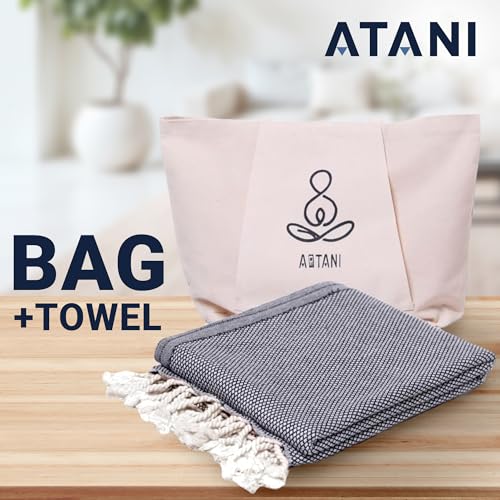 ATANI 69x35 in Oversized Turkish Beach Towel Set with Tote Bag – Quick-Dry 100% Turkish Cotton Peshtemal, Sand-Resistant, Lightweight for Shower, Travel, Pool, Yoga (Black) - color: Black + Bag, size: 35 inc x 69 inc