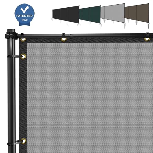 E&K 5'x12' Outdoor Privacy Screen Fence Panel Freestanding Backyard Patio Privacy Pool Fencing Temporary Garden Dog Fence with Iron Poles and Rails (Light Gray) - color: Gray, size: 0 5'x12'