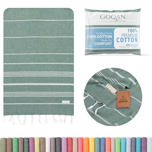 GOQAN Turkish Beach Towel Oversized 39x71 | Thin, Lightweight, 100% Cotton and Sand Free Towel is Suitable for Beach, Bathroom, Pool, Travel & Swim - Tropical G - color: Tropical Green, style: Lucky