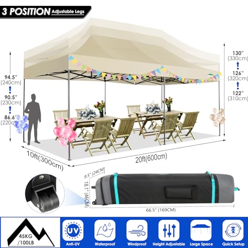 COBIZI 10x20 Canopy with Sidewalls, Heavy Duty Party Tent Pop up carpas para Fiestas, Tents for Parties, Wedding, Outdoor Easy Pop up Foldable Portable Canopy Tent with Wheeled Bag, Khaki Upgrade - color: Khaki, size: 10x20 With Sidewalls