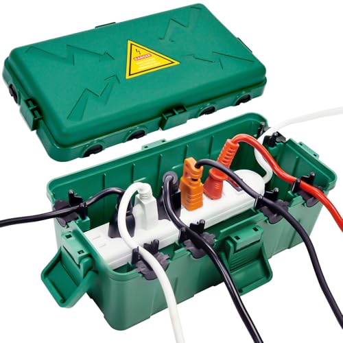 Hrensaw Medium Outdoor Electrical Box(10.6x5.7x4.9inch),Weatherproof Connection Box w/6 Cable Entry,IP54 Waterproof Extension Cord Cover Protect Power Strip,Timer,Plug,Holiday Lights,Green - color: Green, size: Medium