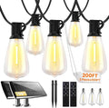 Bdrofn 200FT Solar String Lights Outdoor Waterproof, Solar Patio Lights with Remote Control & 60+2 Dimmable ST38 Edison Bulbs Shatterproof,Solar Powered String Lights for Outside Garden Backyard - size: 200FT