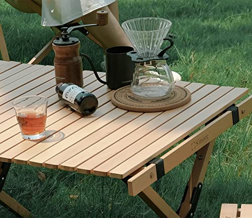 S'more Folding Picnic Table, Portable Camping Table with Carry Bag, Wood Outdoor Table for Picnic, Camping, Travel, Party, Beach, Garden, Patio, gailgating, BBQ,Easy to Assembly (L Size-120cm) - size: L-120CM, style: Wood
