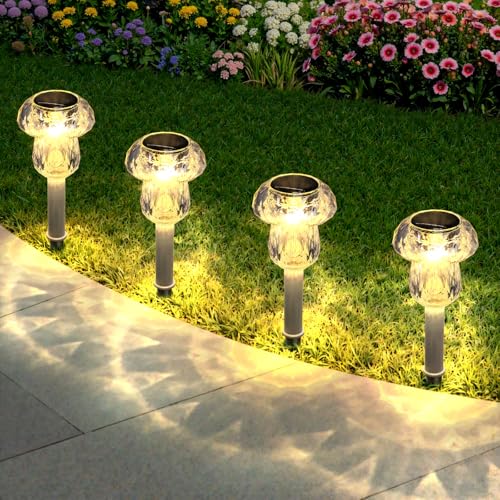 Mancra 8 Pack Solar Pathway Lights Outdoor, Mushroom Solar Garden Lights Waterproof Dusk to Dawn Solar Outdoor Lights for Yard, Walkway, Garden Decorations, Warm White - color: Warm White