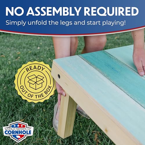 World Series of Cornhole Regulation Size Cornhole Boards – Lightweight & Durable All-Wood Construction | Backyard Bean Bag Toss Set | Rugged Outdoor Game for Tailgates, BBQs, & Backyard Battles - color: Coastal Color Beach