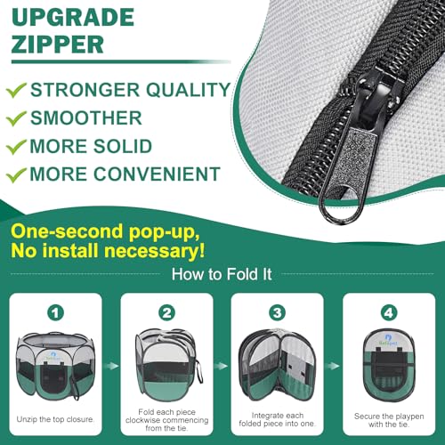 Playpen for Small Dogs Cats Crate: Puppy Play Pen Indoor Outdoor Foldable Potable Exercise Cage Pop up Kennel for Guinea Pig Rabbits Hamster Travel with Carrying Case & Food Bowl (Green, M, 1) - color: Green, size: M