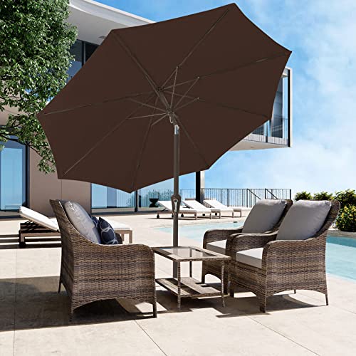 JEAREY 9FT Outdoor Patio Umbrella Outdoor Table Umbrella with Push Button Tilt and Crank, Market Umbrella 8 Sturdy Ribs UV Protection Waterproof for Garden, Deck, Backyard, Pool (Brown) - color: Brown
