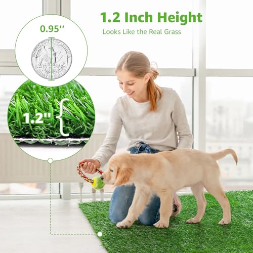 Artificial Dog Grass Pee Pad 18.75"x15" 2 Pack, Washable Indoor Potty Training Replacement Turf for Puppy, Reusable Realistic Grass Mat for Dogs - size: 18.75"x15"