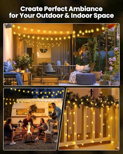 Solar String Lights Outdoor Waterproof, 2 Pack 60 LED 36.5 FT Each, Solar Powered Patio Lights with 8 Lighting Modes for Garden Yard Porch Wedding Party Decor (Warm White) - color: Warm White, size: 2 Pc
