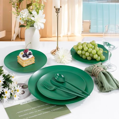 ejonirinjonir EI 150pcs Green Plastic Plates,Green Disposable Plates Heavy Duty,Fancy Plastic Dinnerware Set,Dinner Plate for Party,Picnic,Birthday,Wedding Afternoon Tea Spring,St. Patrick's Day - color: Green Frosted Plastic Plates