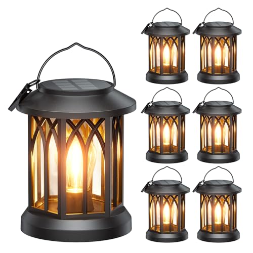 WdtPro Solar Lanterns Outdoor Waterproof, Upgraded Bright Hanging Solar Lights for Outside,Solar Powered Lanterns Lighting LED for Garden Patio Yard Decorative 6 Pack (Warm Light) - size: 6 Pack, style: Classic Black
