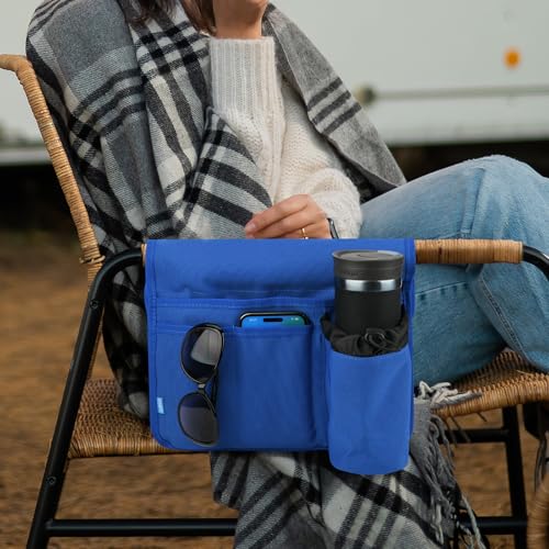 Xxerciz Beach Chair Cup Holder, Camping Chair Armrest Drink Organizer with Easily Attached Hook and Loop Strap, Universal Chair Accessory for Water Bottle, Sunglasses, Phone, Tablet, etc. (Blue) - color: Blue