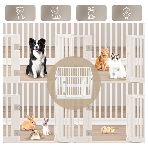 Pet Playpen Foldable Gate for Dogs Heavy Plastic Puppy Exercise Pen with Door Portable Indoor Outdoor Small Pets Fence Puppies Folding Cage 4 Panels Medium Animals House Supplies (PPW-WHITE04, White) - color: White, style: PPW-WHITE04
