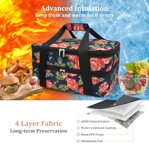 Expandable Casserole Carrier Bag - Double Decker Food Bag, Insulated Casserole Carrier for Hot or Cold Food, Lasagna Holder Tote for Picnics,Beaches,Traveling or Gifts - color: Folwer