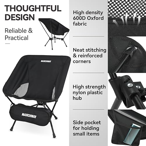 MARCHWAY Lightweight Folding Camping Chair with Spring Lock, Stable Compact Portable for Outdoor Camp, Travel, Beach, Picnic, Festival, Hiking, Backpacking (Lowback Black) - color: Lowback Black