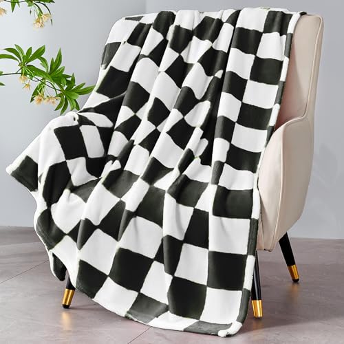 Edenleaf Black Checkered Blanket, Soft Cozy Fleece Checkered Throw Blankets for Bed Sofa Couch Camping, Ultra Fluffy Throws for All Seasons, 50x60 Inch, Black - color: 02 Black (Big Checkered), size: Throw-50"x60"