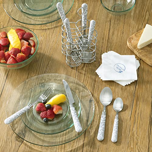 French Home Bistro 16-Piece Stainless Steel Flatware Set — Dinner Cutlery Set — Silverware Set Dishwasher Safe — Spoon & Fork And Knife Set — Modern Silverware Set For 4 (Light Gray & White) - color: Light Gray and white