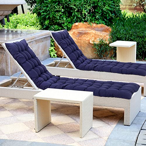 67 x 19 Inch Chaise Lounge Cushions Soft Lounge Chair Cushion Gravity Chair Cushion Sofa Lawn Furniture Cushion Pad with 6 Tie for Outdoor Indoor Patio Home Without Headrest (Navy Blue,2 Pcs) - color: Navy Blue