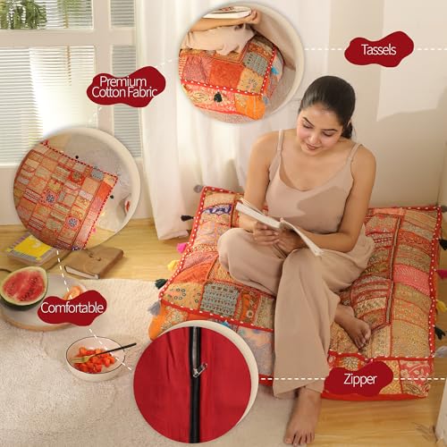 THE ART BOX 35" X 35" Large Boxed Shaped Premium Hypoallergenic Square Stuffer Best for Meditation Floor Pillow Cover, Mandala Ottoman Cushion Cover, Dog Beds, Lounger, Pet Beds - color: Orange