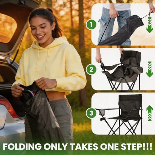 2 Pack Lightweight Folding Camping Chairs, Outdoor Lawn Beach Chair with Cup Holder & Carry Bag for Travel, Fishing, Picnic, Backyard, Hiking - color: Black