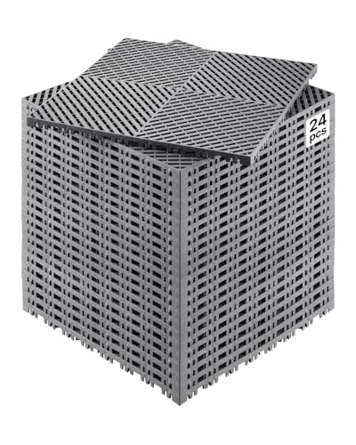 VEVOR Interlocking Drainage Mat, 15.7” x 15.7” Modular Interlocking Cushion, 24 Pcs Splicing Drainage Mats, Non-Slip PP Drainage Floor Tile and Shower Mat, for Garage, Garden, Kitchen & Outdoor, Gray - color: Grey, size: 15.7 x 15.7 inch
