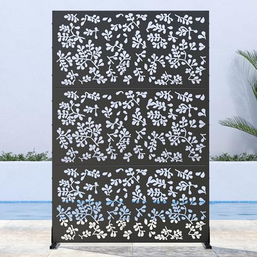 Casaphoria 72" H x 47" W Metal Outdoor Privacy Screen, Freestanding Decorative Divider for Patio, Deck, Balcony, and Garden with Stable Base, Black Davy - color: Black Davy