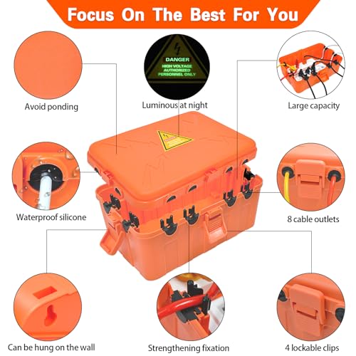 Hrensaw Large Outdoor Electrical Box(12.5x8.5x5inch),IP54 Waterproof Outdoor Outlet Covers,Weatherproof Extension Cord Covers Protect Outlet,Plug,Timer,Power Strip,Holiday Light,Orange - color: Orange, size: Large