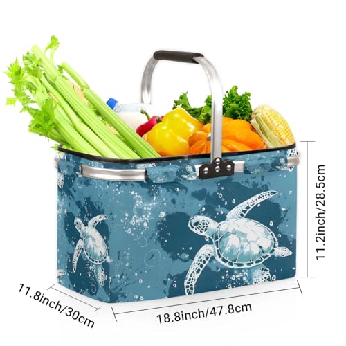 Picnic Basket, MARYHFENVA Collapsible Shopping Basket 40L Large Market Basket with Handles Reusable Folding Grocery Basket for Picnic Travel - color: Turtles(style 2)