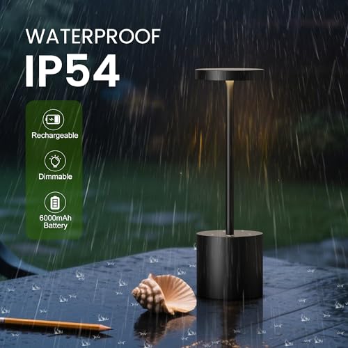 SAKRINGT 2 Pack Rechargeable Table Lamp, LED Cordless Table Lamp,5000mAh Battery Operated Portable Table Light,Dimming for Restaurant/Patio/Outdoor(Black) - color: 2Pack Black