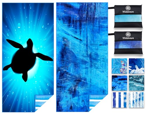 Widdonen Lightweight Thin Microfiber Beach Towel Sand Free Quick Dry Absorbent Compact Soft Pool Swim Travel Towels Extra Large Oversized Beach Accessories Packable Essentials Stuff Gifts for Adult - color: 2 Pack Dark Sea Turtle, size: 32x71 Inch