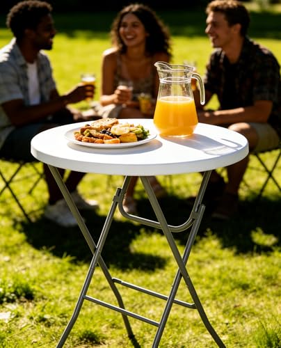 Lakhow Cocktail Table 28in Folding Round High Top Indoor Outdoor with Removable Legs, Tall Bistro Foldable Bar Height Table for Parties, Patio, Backyard, Dining Room, Events, Black- 1PCS - size: 28''×43''/1PC