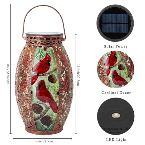 STARSOUL Solar Lantern Outdoor Waterproof, Hanging Solar Lantern for Patio Yard Decor, Cardinal Garden Decor, Cardinal Gift for Women Mom Grandma - color: Cardinal-A
