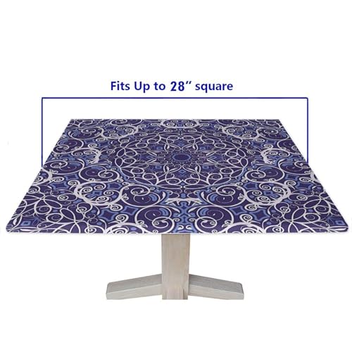 Fitted Tablecloth Square with Elastic 28x28 in Outdoor Tablecloths Elastic Table Cloth for Tables Waterproof Wipeable Table Cover for Picnic Camping Dinner - color: Bohemian Style, size: 28" x 28" (Square)