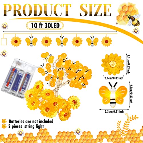 Zhanmai 2 Pcs Bee String Lights Decor 20ft Honeybee Fairy Lights with 60 LED Bulb Battery Operated Bee Tree Decorative for DIY Bedroom Patios Summer Party Indoor Outdoor Wedding Camping - style: Bee, Sunflower