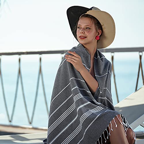 HAVLULAND Turkish Beach Towels, Oversized 40"x72" Turkish Bath Towel, Highly Absorbent Quick Dry Sand Free Beach Towels for Beach Pool Spa Gym Yoga Travel Camping Picnic Blanket - Black - color: Black