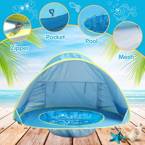 Baby Beach Tent Pop Up Beach Tents Baby Tent for Beach, Portable Shade Pool UV Protection Sun Shelter for Infant - color: blue
