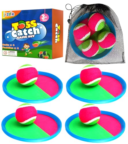 Toss and Catch Game Set - 4 Paddles, 4 Balls and 1 Storage Bag - Great Outdoor Toys/Gifts for Kids - Classic Beach and Yard Games (Green and Red) - color: Green and Red