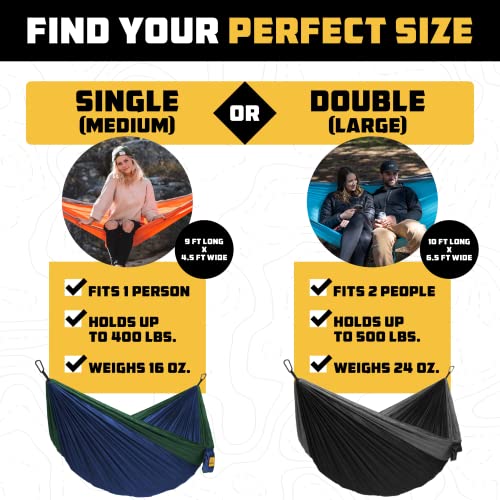 Wise Owl Outfitters Camping Hammock – 500lbs Portable Hammock with Tree Straps - Travel, Backpacking, Hiking, Outdoors Camping Gear - Single or Double - color: Orange & Grey, size: Single