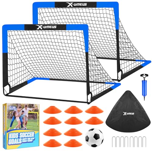Kids Soccer Goals for Backyard Set of 2, 4 x 3 ft/6 x 4 Toddler Soccer Goal Training Equipment with Soccer Ball, Cones, Pop Up Soccer Net for Kids Age 3-5 4-6 6-8 8-12 10-12 Outdoor Games Sports Gifts - color: Blue, style: 4' x 3'